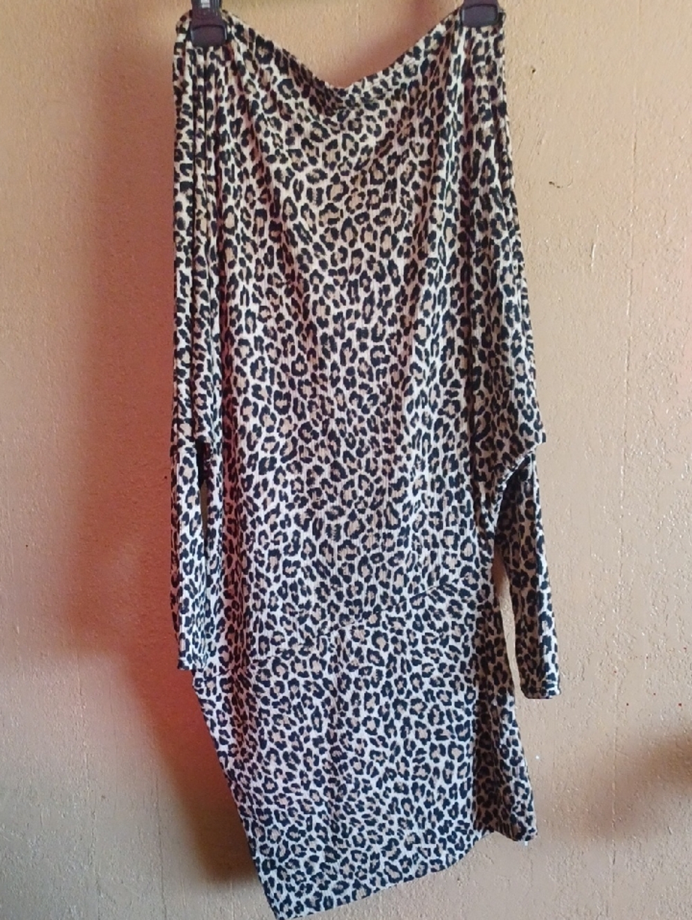 Leopard Print Draped Tunic Top - Black & Cream With Drop Shoulder Size L.